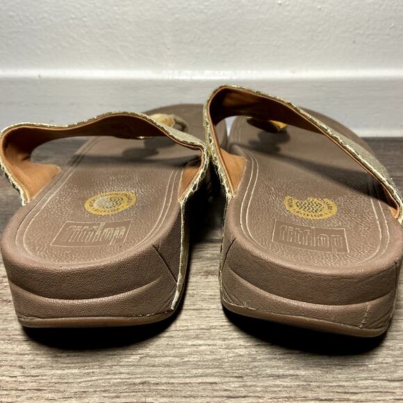 FitFlop Petra Sandals Beaded Microwobbleboard Pale Gold Foiled Snakeskin 8 - Picture 5 of 7